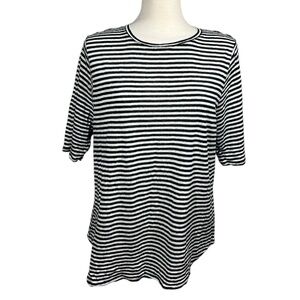 Who What Wear 100% Linen Black and White Striped Crewneck Tee Women's Size 1X